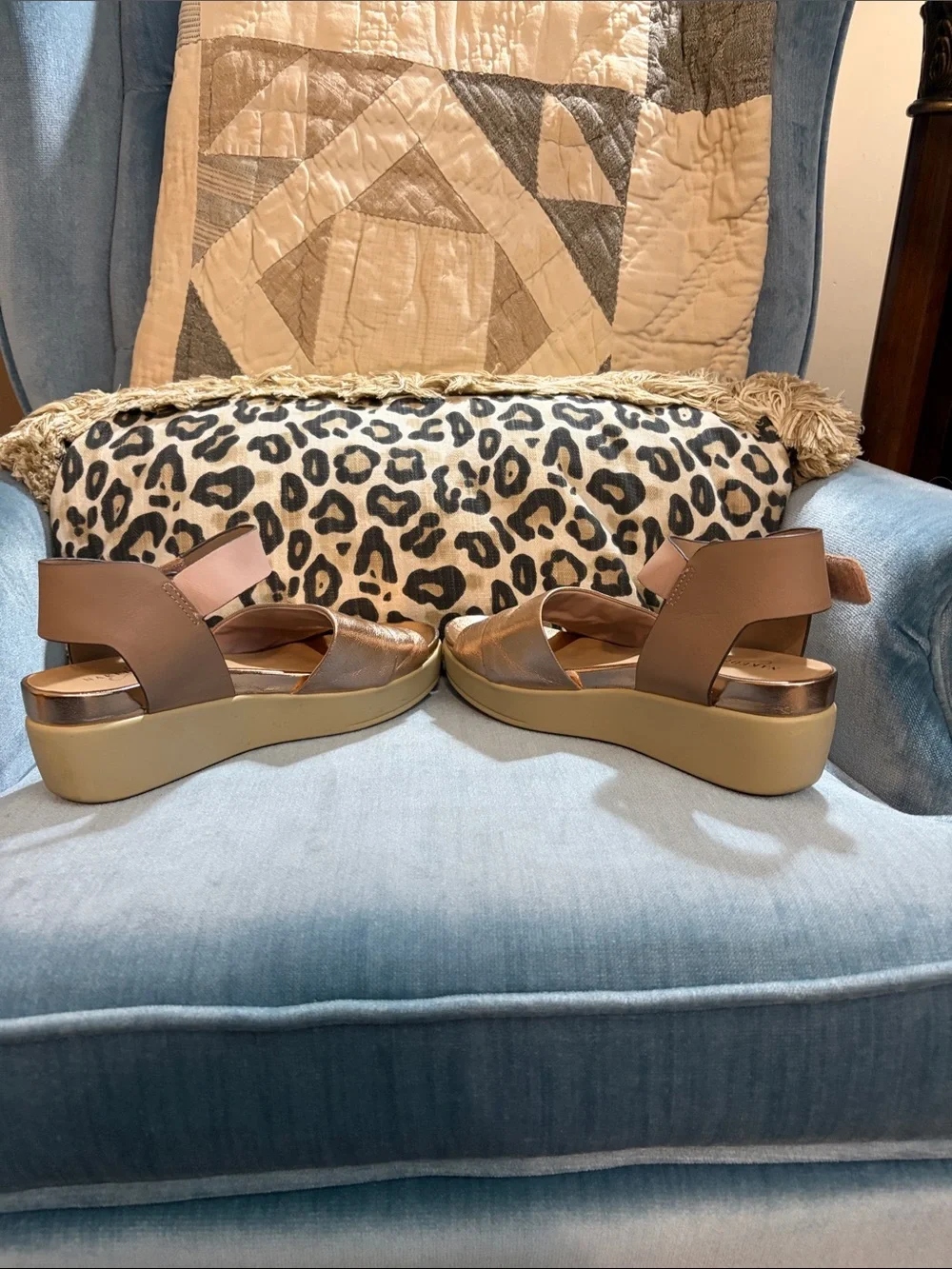 Naked Feet Metallic Rose Gold and Blush Platform Sandals